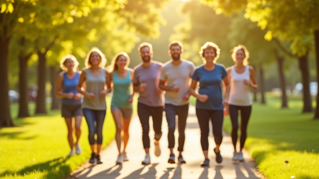 Group of adults walking together on a park trail