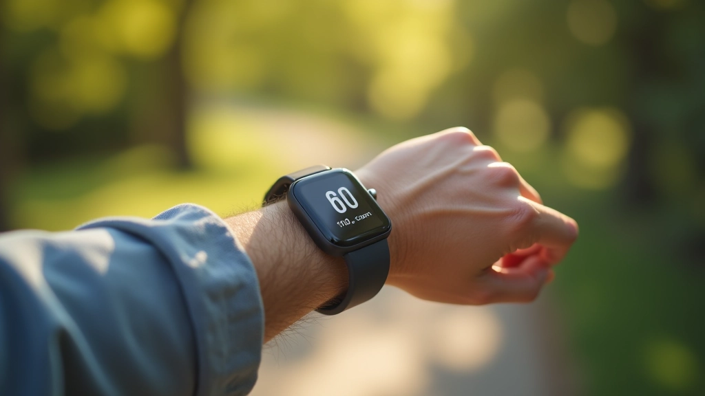 Fitness tracker on wrist displaying step count during outdoor walking activity, close-up of health monitoring technology used by walking club members