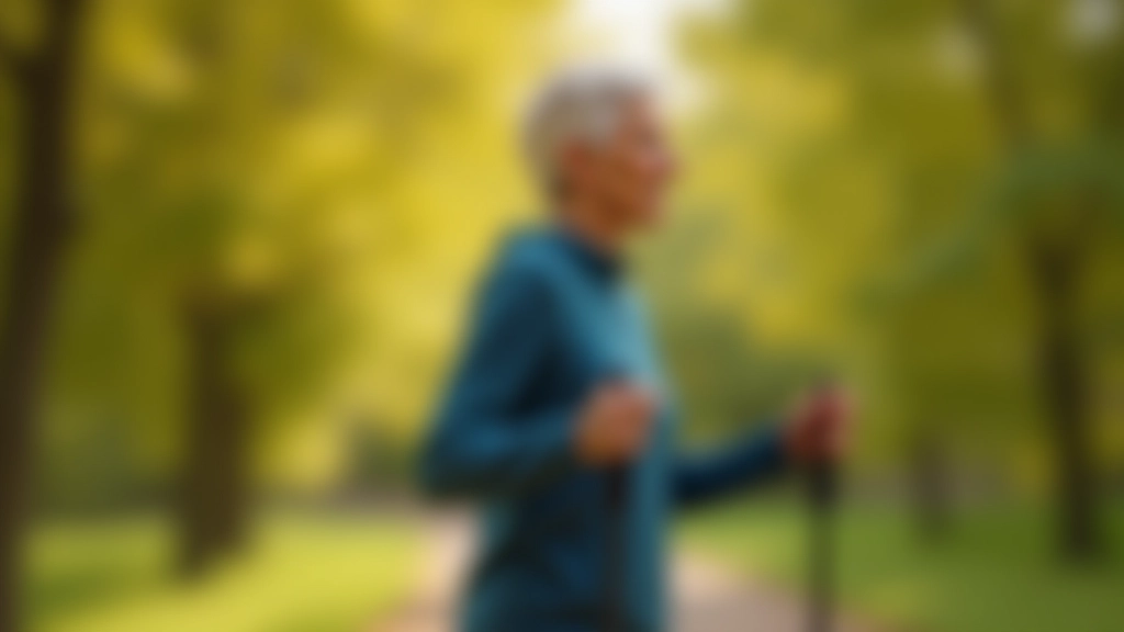 Full body side view of Nordic walker showing correct posture alignment from head to feet during walking stride